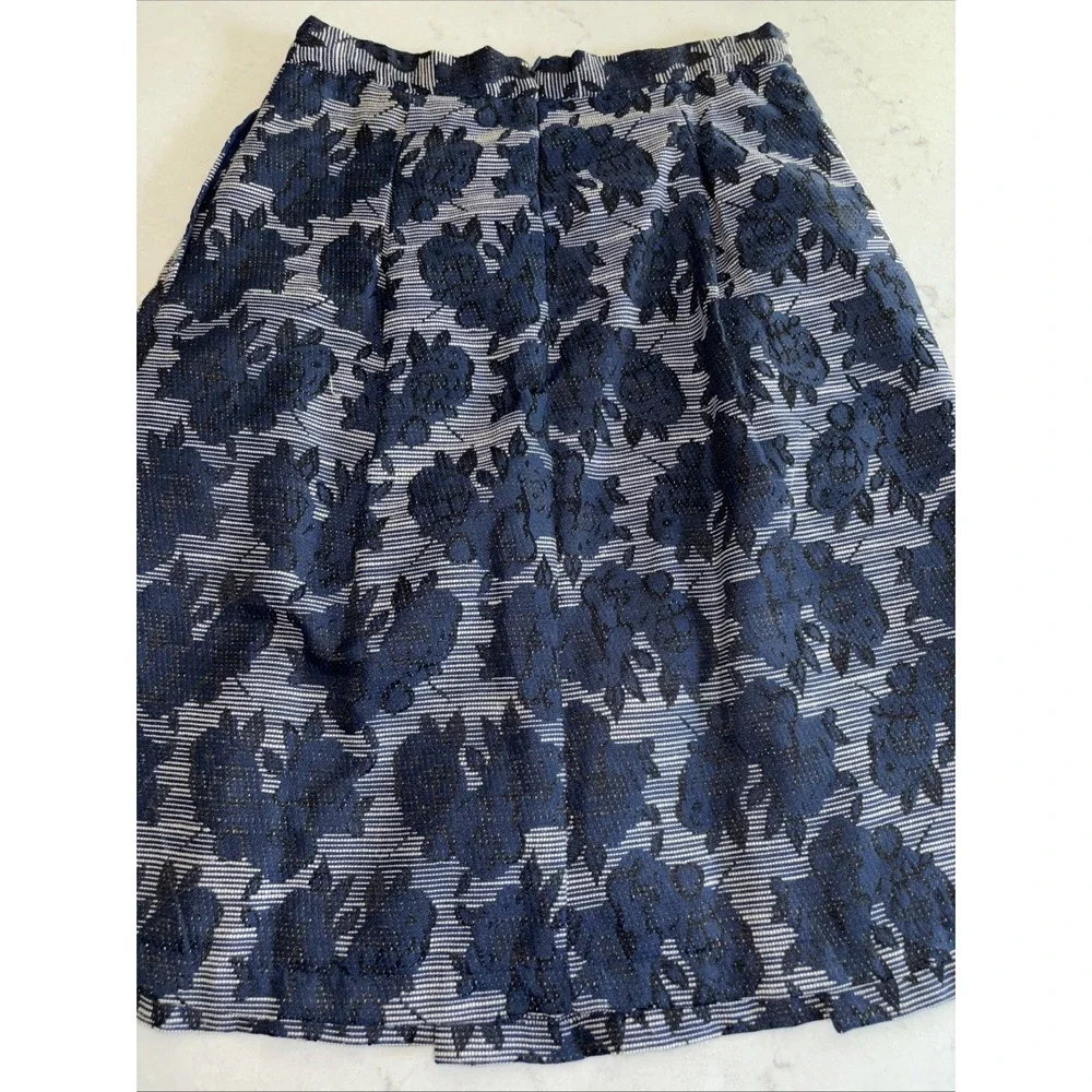 Roz & Ali Skirt Womens 4 Pleated Midi Black Blue Roses Floral Rockabilly Lined‎